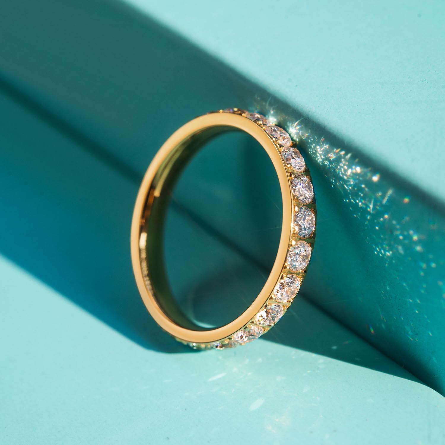 JINEAR 3mm Wedding Bands for Women Eternity Ring 18K Gold Plated Cubic Zirconia Engagement Rings Stackable Anniversary Promise Statement Ring Gift for Her Size 5 to 10 - Image 4