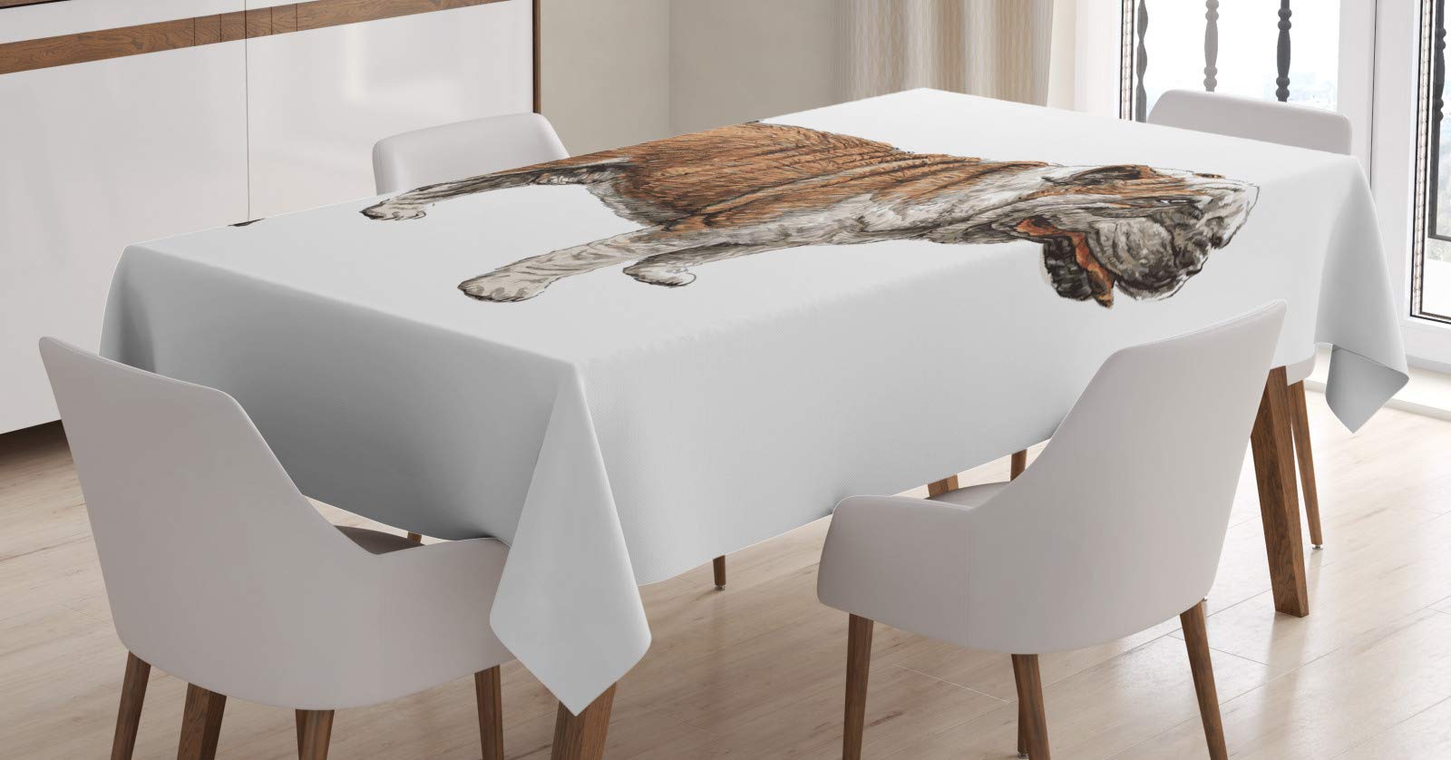 ABAKUHAUS Bulldog Tovaglia, Razza Francese Retro Style, Rettangolare per Sala da Pranzo e Cucina, 140 cm x 240 cm, Pallido Terra Grigio Giallo