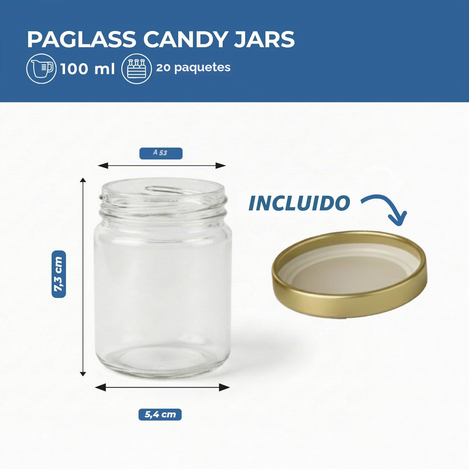 Espirito Rebelde - Lote de 20 tarros de cristal vacíos con tapa dorada de 100 ml - Tarros para mermeladas, tarros para conservas, miel, yogur, Mariage
