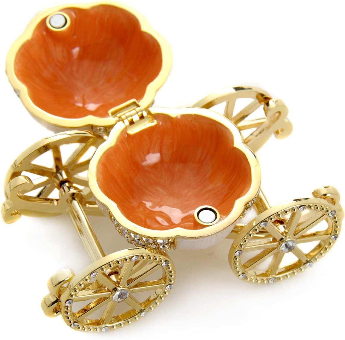 LASODY Hand Painted Enameled Cinderella Pumpkin Carriage Decorative Hinged Jewelry Trinket Box Unique Gift for Family,Jewelry Chests Wedding Valentine‘ Day, Mother’s Day Gifts (Gold, Jewelry box) - Image 3