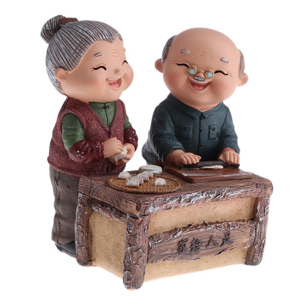 ALCXAZS Adorable Resin Happy Elderly Couple Figurine Classic Old Age Life Home Decor Grandparents for Creative, Make Dumplings