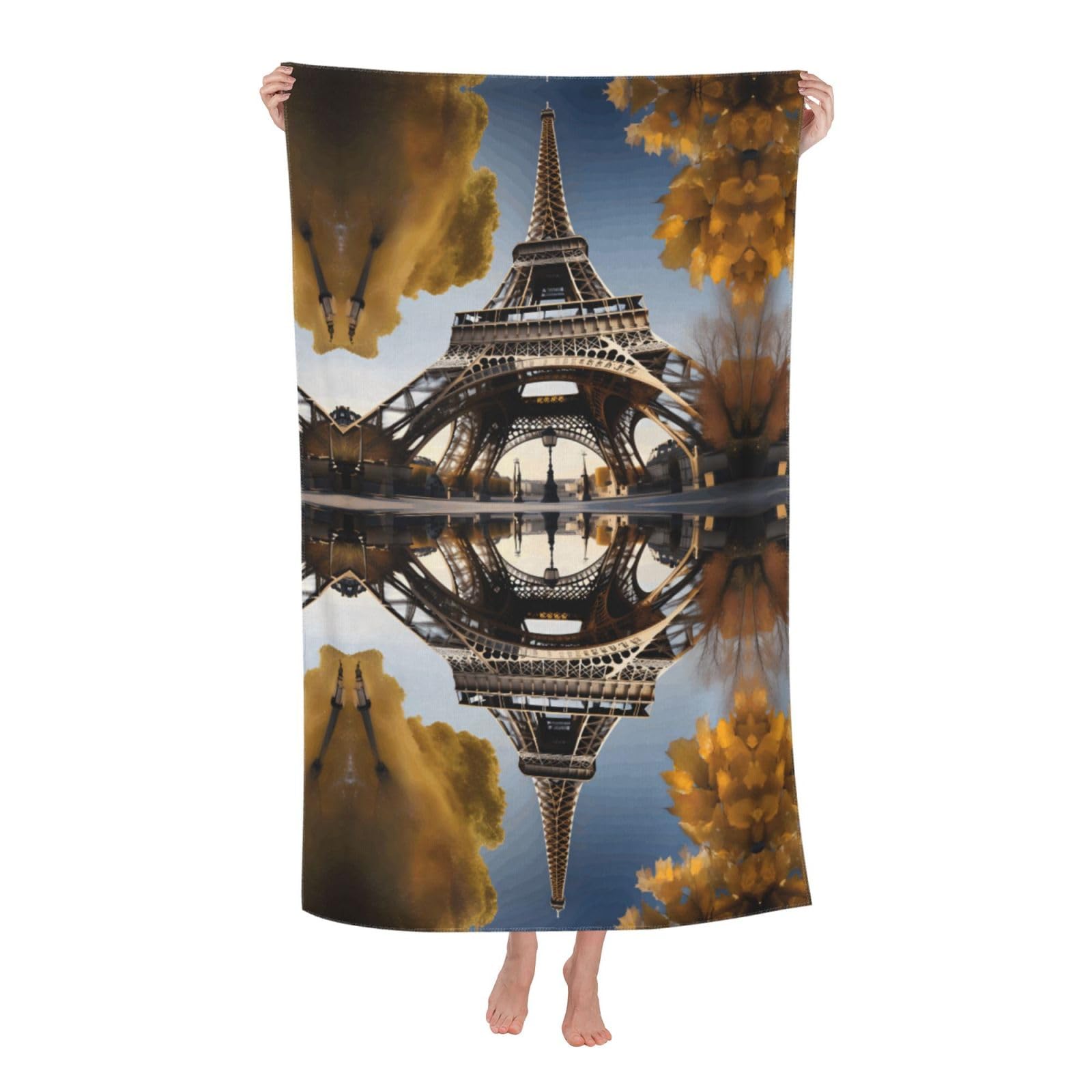 Pojknbv White Cityscape Paris Eiffel Tower France Print Oversized Adult Beach Towel Quick-Dry Comfortable Lightweight Travel Pool Camping