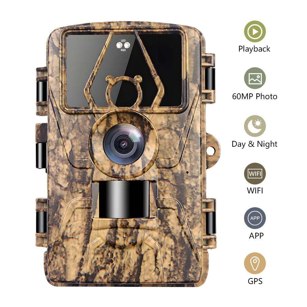 Wildkamera mit 8K Video, 60MP Full HD, WLAN & Handyübertragung APP, Bewegungssensor, Nachtsicht, 0,1s Auslösezeit, Infrarot Wildtierkamera, Wasserdicht IP66, inkl. 32G Speicherkarte & Kartenleser
