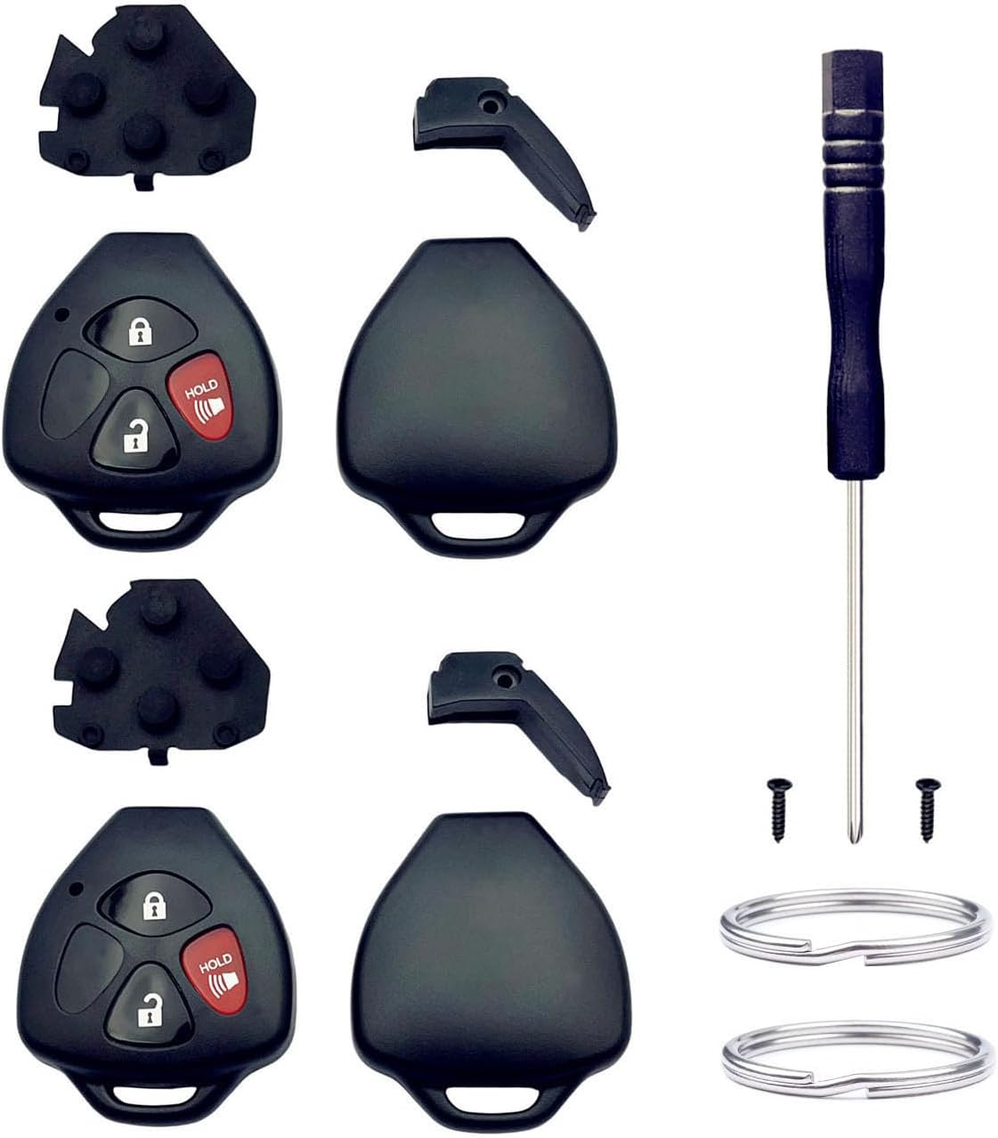 Cutting NOT Required Key Fob Shell Replacement for Toyota 4Runner Matrix Rav4 Venza Yaris Scion iQ tC xB xD 3 Button Car Keyless Entry Remote Control Key Fob Case Cover (3 Button 2 Pcs)