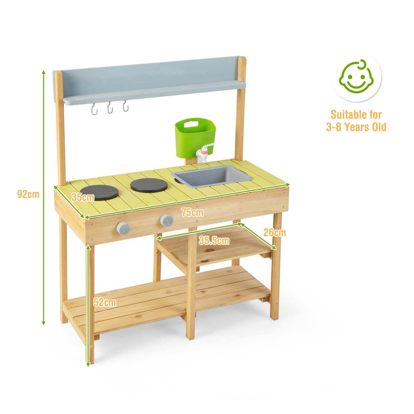 HOMASIS Cucina per Bambini in Legno, Cucinetta con Serbatoio dell'Acqua, Cucina Giocattolo con Effetti Sonori, Cucina da Giardino per Bambini dai 3+ Anni (Modello 1)