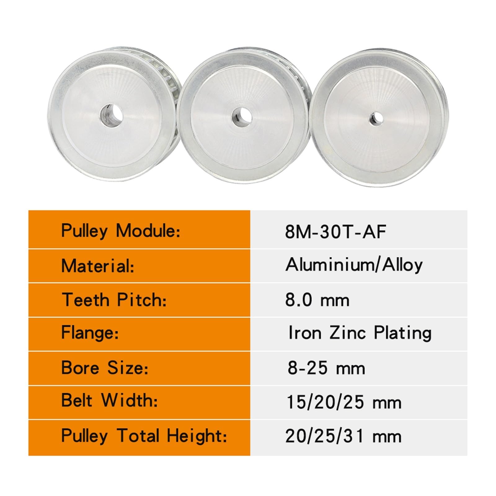 SSIMOO Diámetro interior de la polea dentada 8M-30T 8/10/12/12. 7/14/15/16/17/19/20/25mm Paso de los dientes de las ruedas de la polea 8mm for el ancho de la correa de distribución de 8M 15/20/25m kin