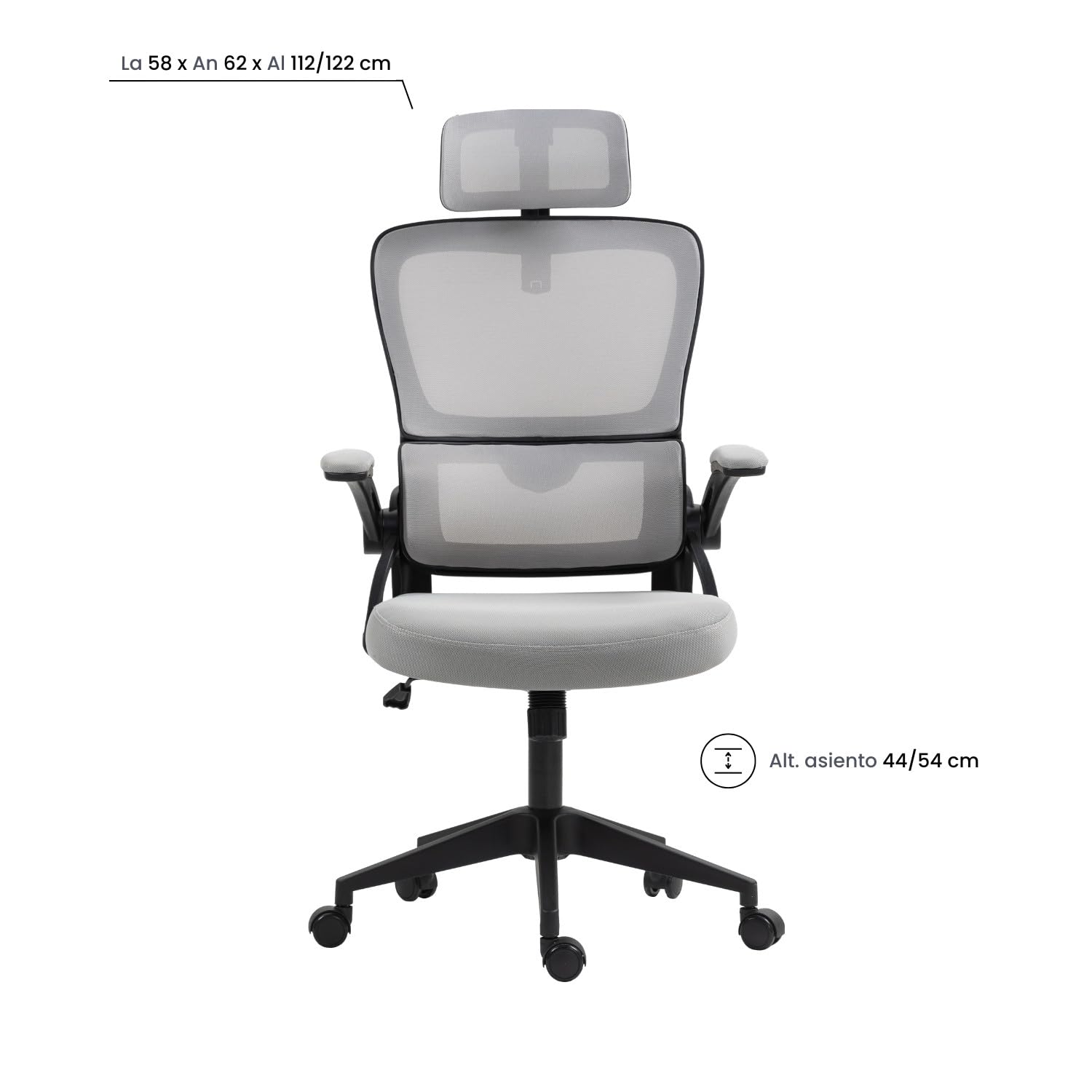 7H SEVEN HOUSE - Silla de Escritorio Ergonómica ErgoFlex Pro, Reposacabezas, Respaldo Transpirable, Altura Ajustable, Reclinable, Soporte Lumbar, Reposabrazos y Ruedas, Negro/Gris Oscuro/Gris Claro