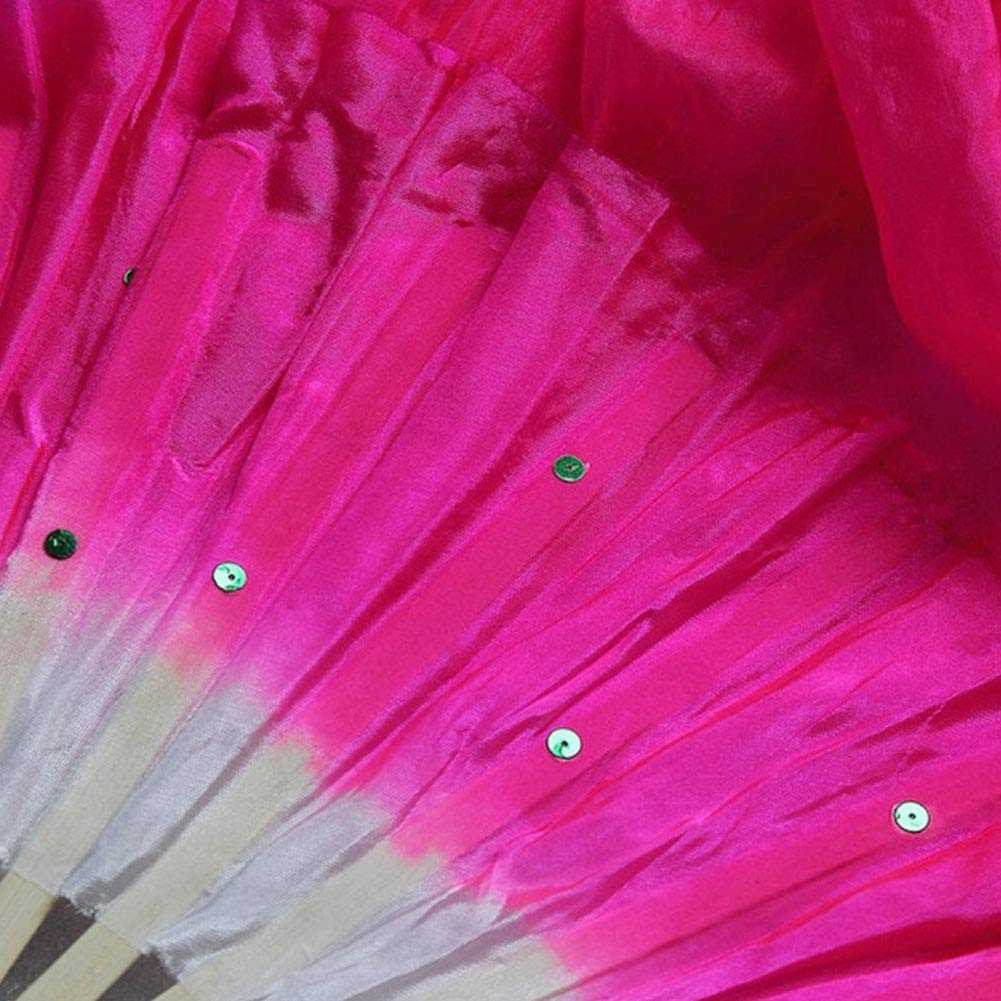 Abanicos largos de seda de bambú para danza del vientre hechos a mano - Rosa