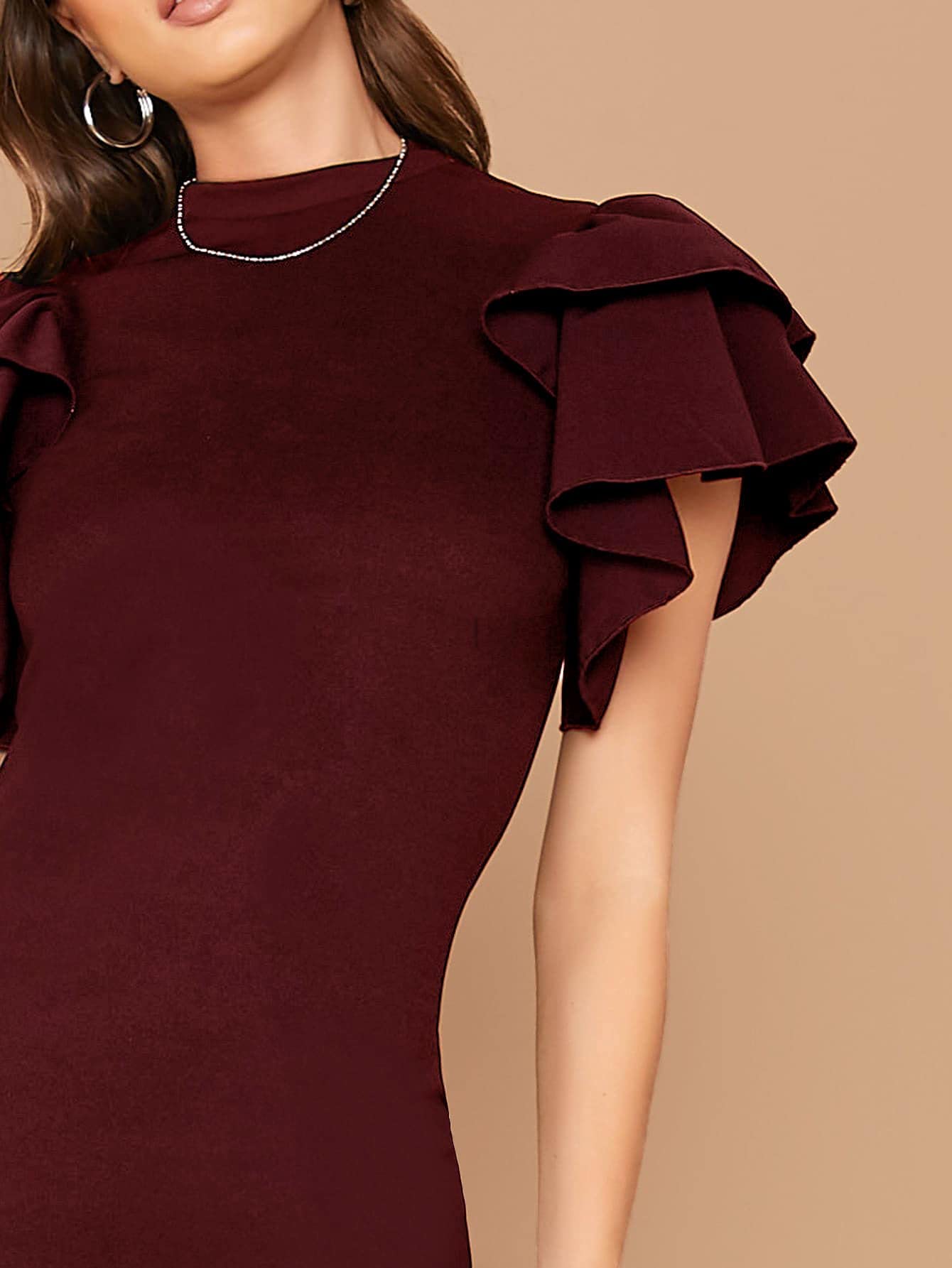 wishful thinking dress burgundy Miss Circle Women Mabel Burgundy Drop Waist Layered Mesh Midi Puffy Dress with Bow main image 1