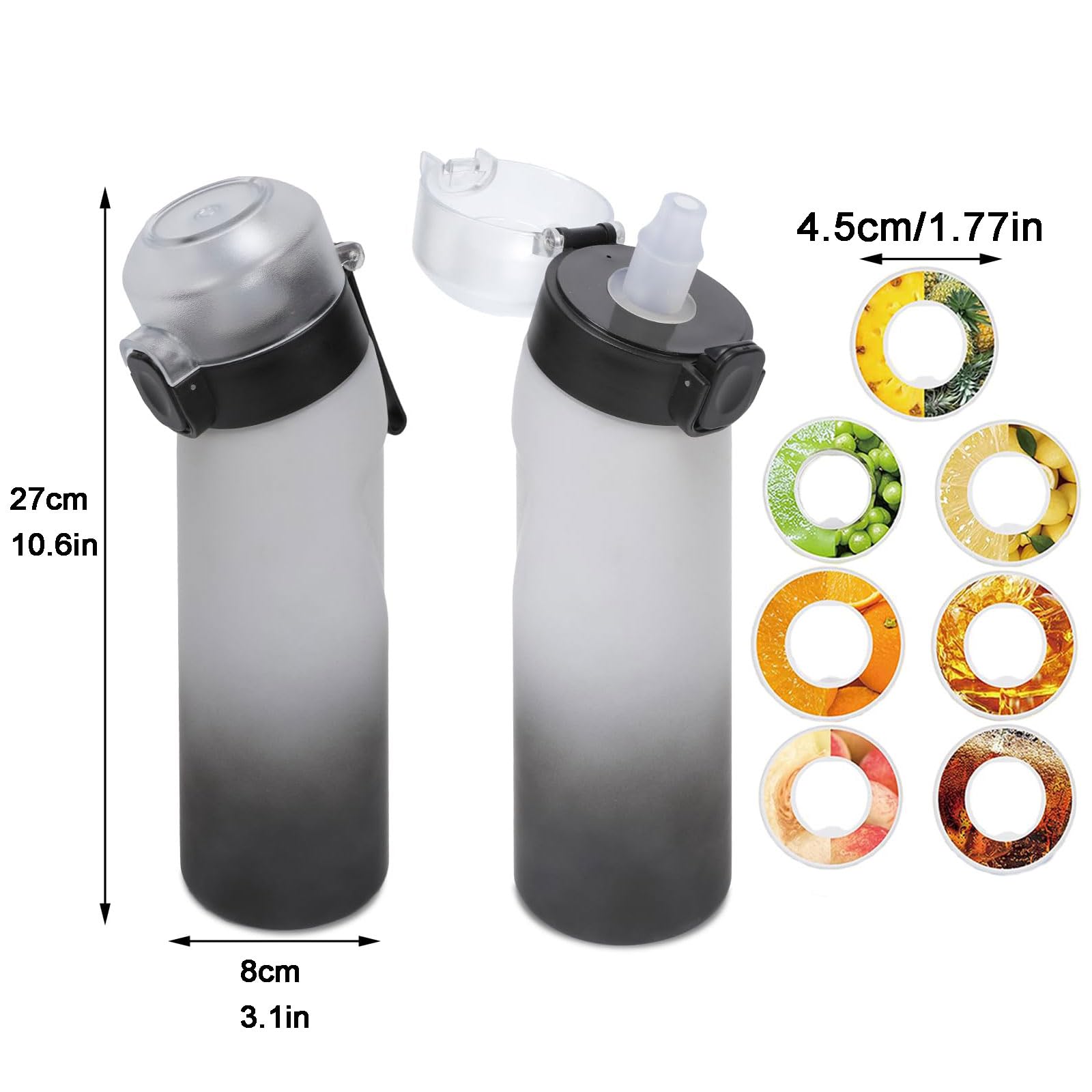 Botella con sabor, botella de agua de aire, botella de 650 ml con 7 cápsulas, botella de agua y agua con sabor, juego de botellas de agua con sabor (B)
