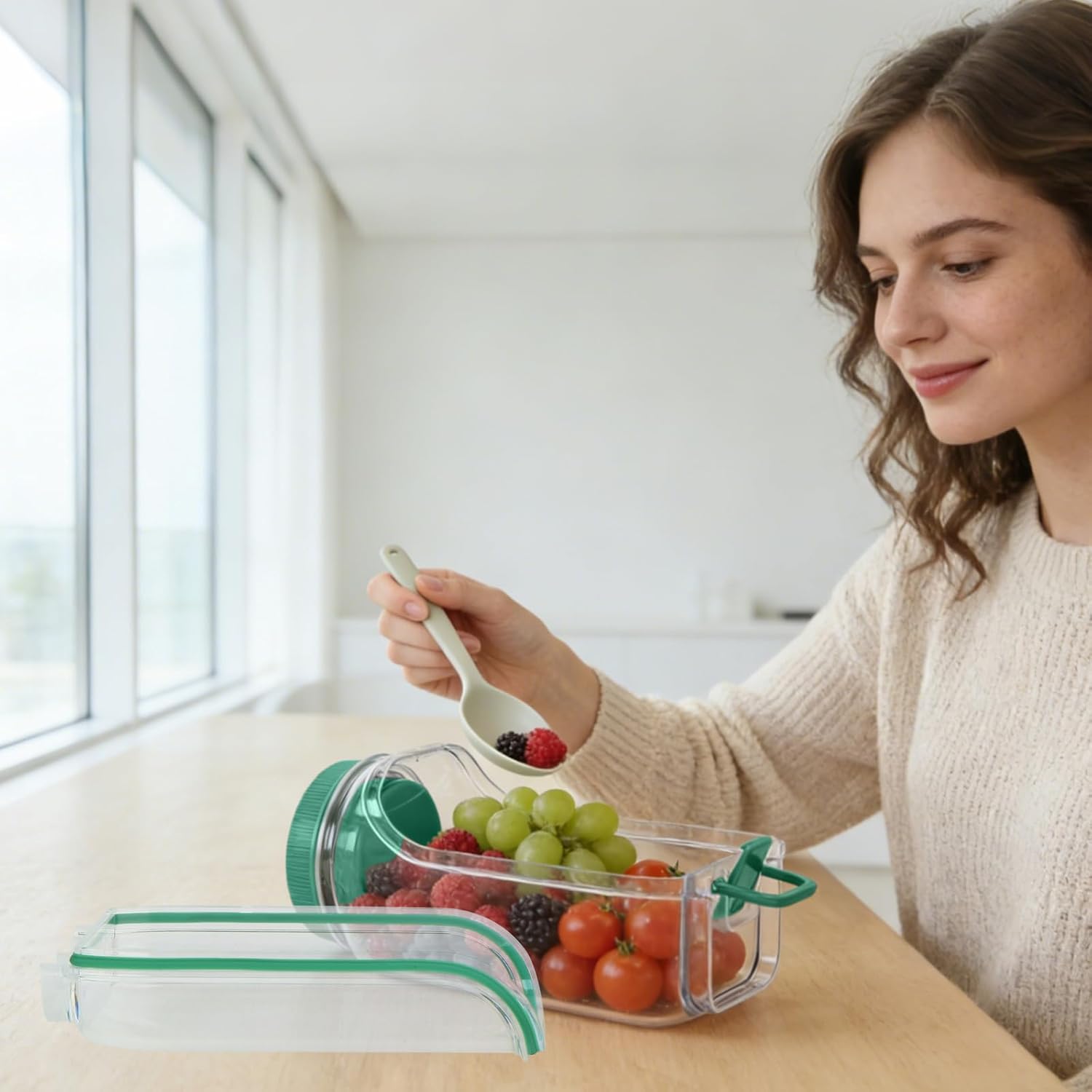 Leak-Proof 35oz Salad Jar, Leak-Proof Dressing Cup With Lid, Reusable BPA-Free Side-Opening Food Storage Container, For Office, Travel and Picnic,1 Ps (Green) - Image 4