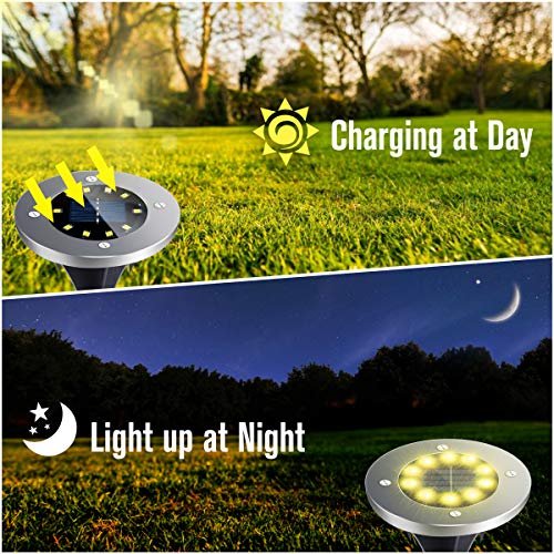 DUUDO Solar Ground Lights 10 Led Solar Garden Lights Decoration Warterproof for Pathway Patio Walkway Lawn Outdoor Lights (Warm White,12PACK)