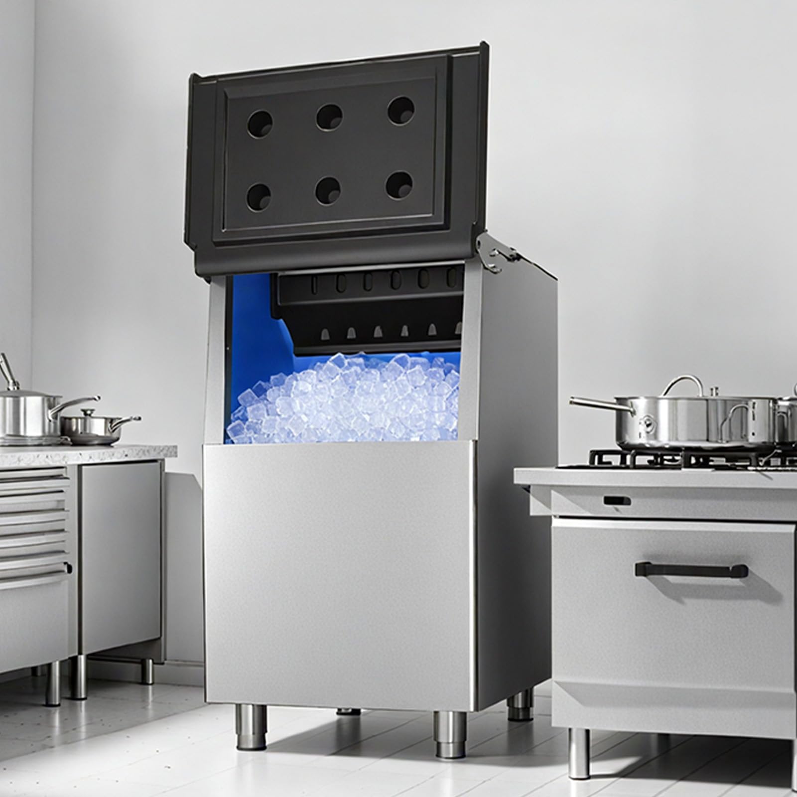VEVOR Contenitore per Ghiaccio Capacità max. di Ghiaccio max. 113 kg per Bevande Fredde, Contenitore di Ghiaccio Corpo in Acciaio Inox Piedini in Gomma Regolabili Antiscivolo per Ristorante Hotel Bar