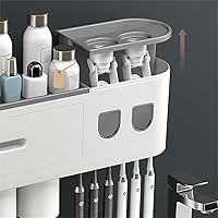 Vista 5 de Dispensador automático de pasta de dientes magnético cepillo de dientes 2 tazas soporte 6 cepillos de dientes (2 dispensadores 2 tazas)