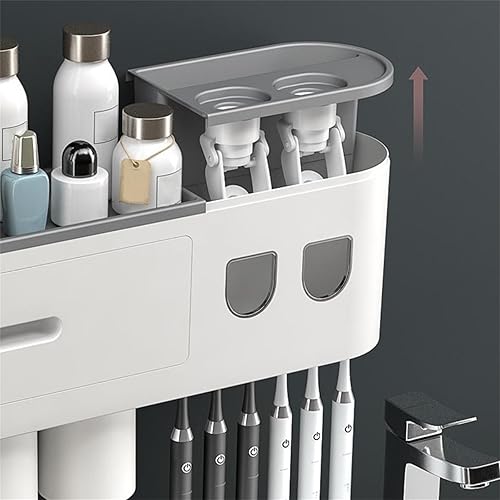 Miniatura 5 de Dispensador automático de pasta de dientes magnético cepillo de dientes 2 tazas soporte 6 cepillos de dientes (2 dispensadores 2 tazas)