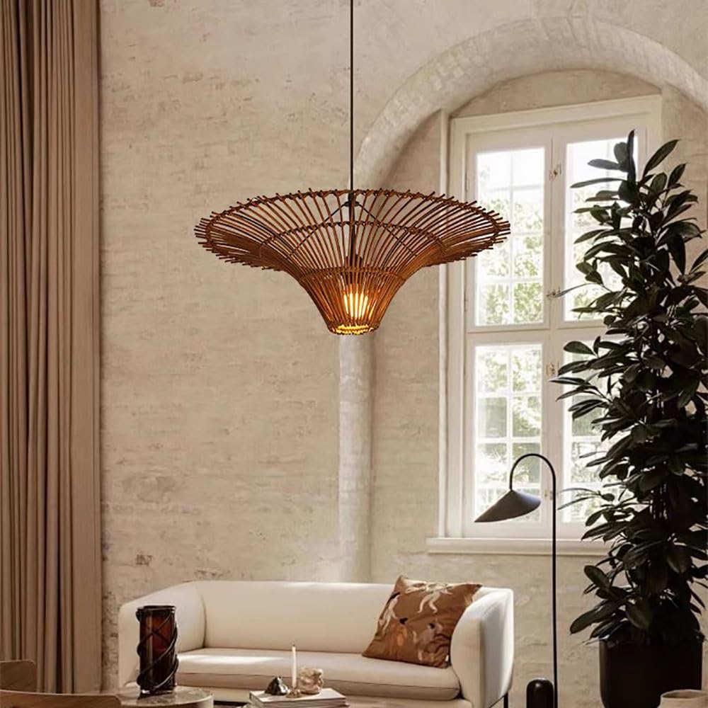 Lampa wisząca LED w stylu boho, 1 światło, duży model z wiklinowym abażurem, wiejski styl boho lampa sufitowa do jadalni, salonu, sypialni, wyspy kucharskiej