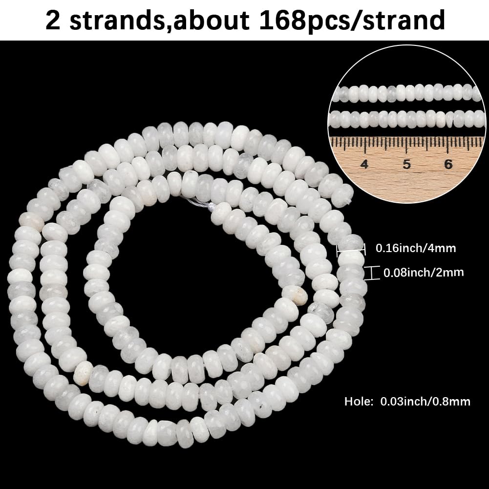 PONABEADIY 1 Box 2 Strands 336PCS 4MM Natural White Jade Stone Beads Strands with Hole Rondelle Abacus Gemstone Disk Energy Loose Spacer Bead Bulk for Jewellery Making Diy Bracelets Earrings Crafts - Image 2