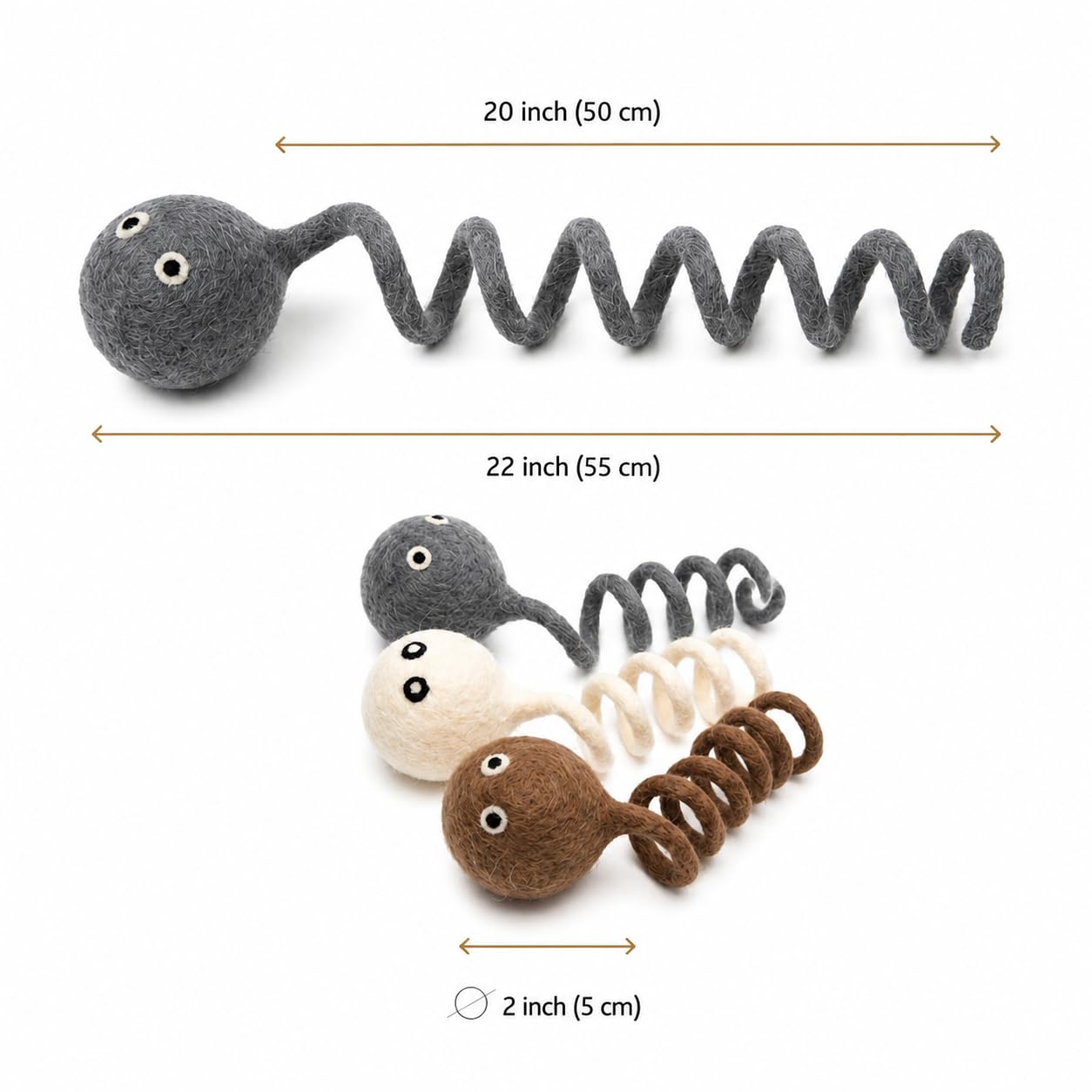 Glaciart One Jouet en feutre pour chat - 3 pièces - Enrichissement doux et pelucheux - 100 % laine naturelle - Ensemble de jouets interactifs extensibles pour chat - Sans danger pour les animaux de