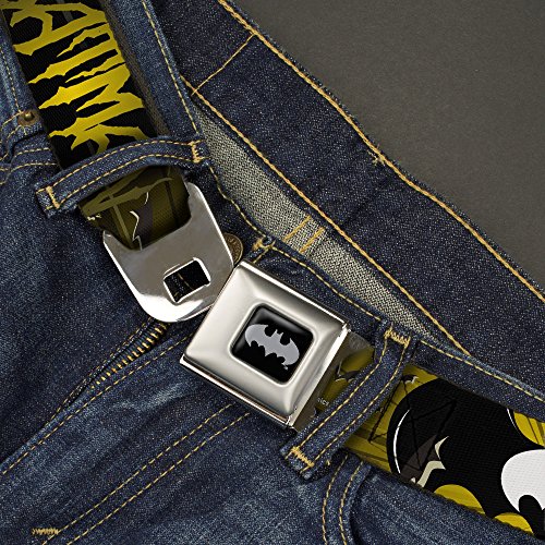 Buckle-Down Men's Seatbelt Belt Kids, Batman Signals/Flying Bats Yellow/Black/White, 1.0" Wide-20-36 Inches2