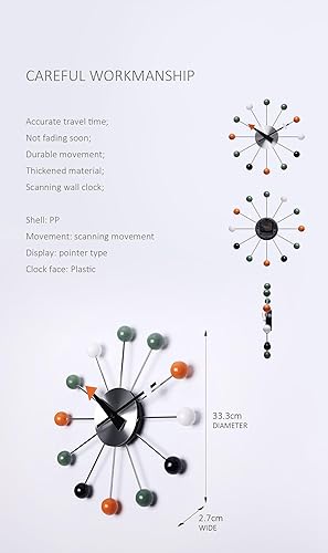 Miniatura 2 de NUOVO Reloj de pared de bola de 13 pulgadas, multicolor, reloj creativo de mediados de siglo, reloj silencioso, reloj de cuarzo, reloj de