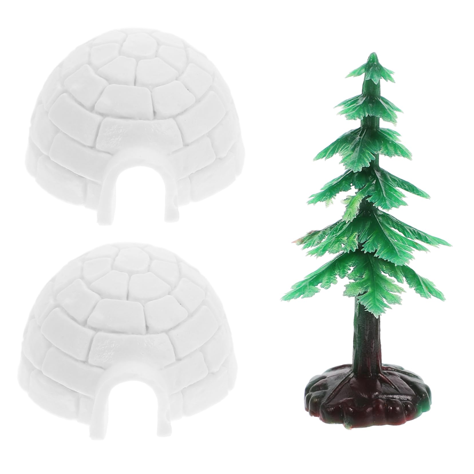 Mikikit 3pcs Mini Christmas Tree Toy Igloo Model Boys and Girls Toy Realistic Ice House Decor Artificial Pine Trees for Home Decor