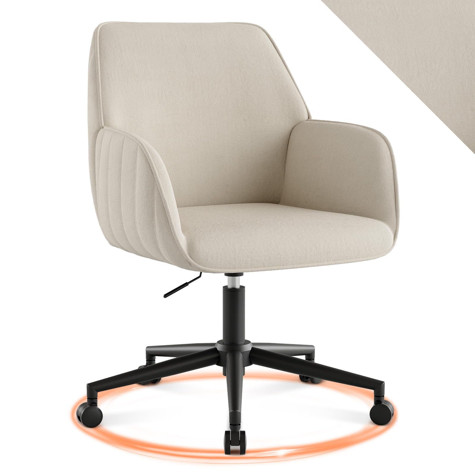 Schreibtischstuhl Bürostuhl Homeoffice bis 136kg Drehstuhl Samt Schminkstuhl mit Armlehnen Rollen Ergonomisch Bequem Frauen Mädchen Vanity Chair Höhenverstellbar Schlafzimmer Heimbüro Weiß