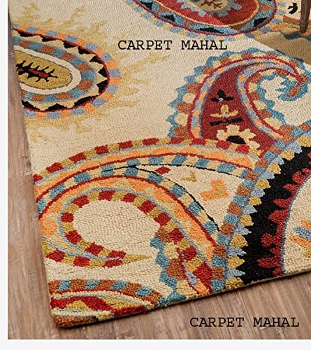 Image of Carpet Mahal Export Quality Handmade Tuffted Pure Woollen Carpet for Living Room Bedroom Size 7 x 10 feet (210X300 Cm) Color-Multi