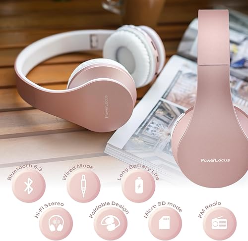 Miniatura 5 de PowerLocus Wireless Bluetooth Over-Ear Stereo Foldable Headphones, Wired Headsets with Built-in Microphone for iPhone, Samsung, LG, iPad (Rose Gold)
