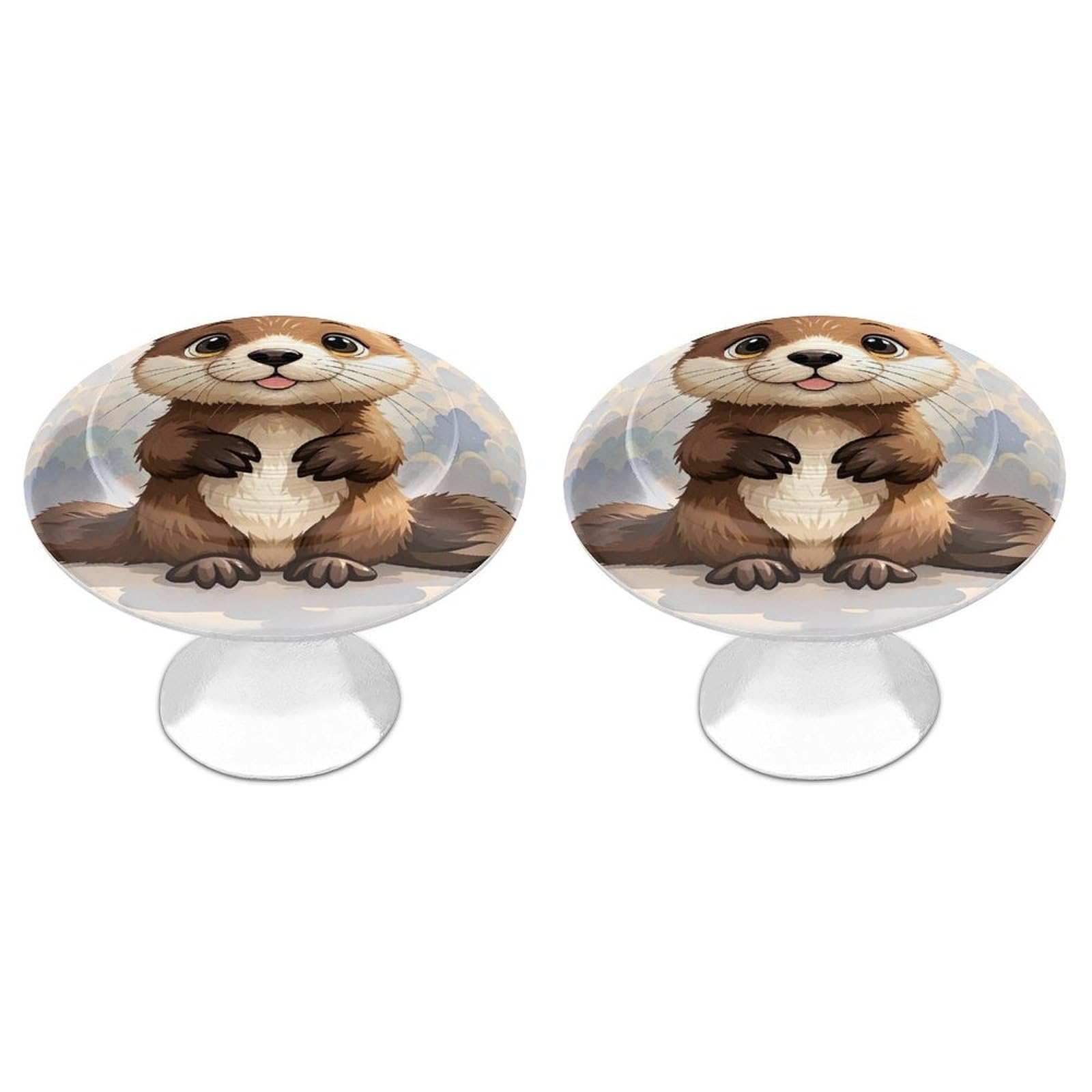 FekiLoot Cute Brown Otters Cabinet Knobs 2 Pack Stainless Steel Round Dresser Drawer Knobs Kitchen Drawer Hardware Dresser Knob Closet Door Pulls Cabinet Handles for Cupboard Drawer Pulls