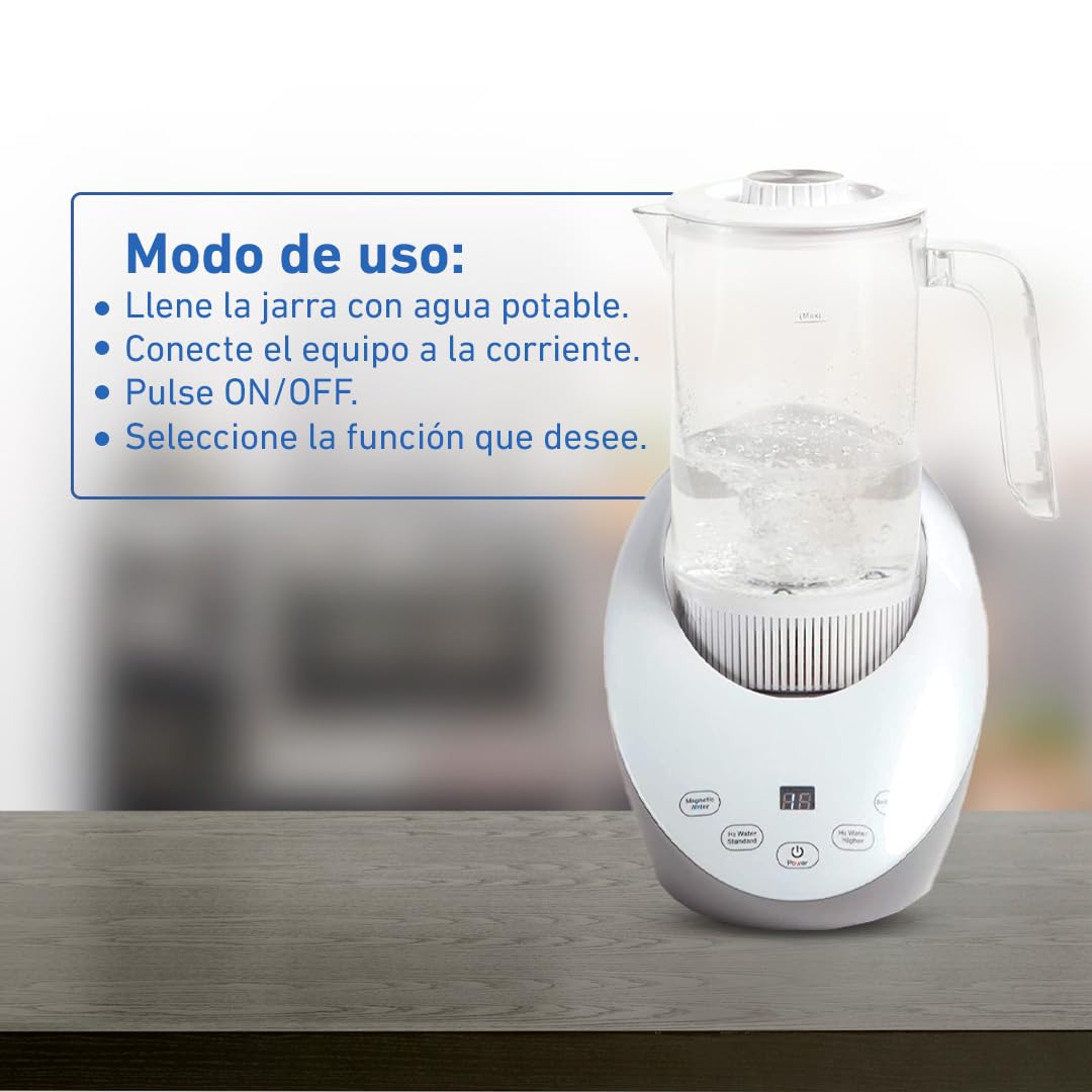 Ozono Hogar - Jarra Generadora de Hidrógeno - Hidrogena y Magnetiza el Agua - 1600 ml - Portátil, Ligera y Autolimpiable - Agua Hidrogenada Fuente de Antioxidantes