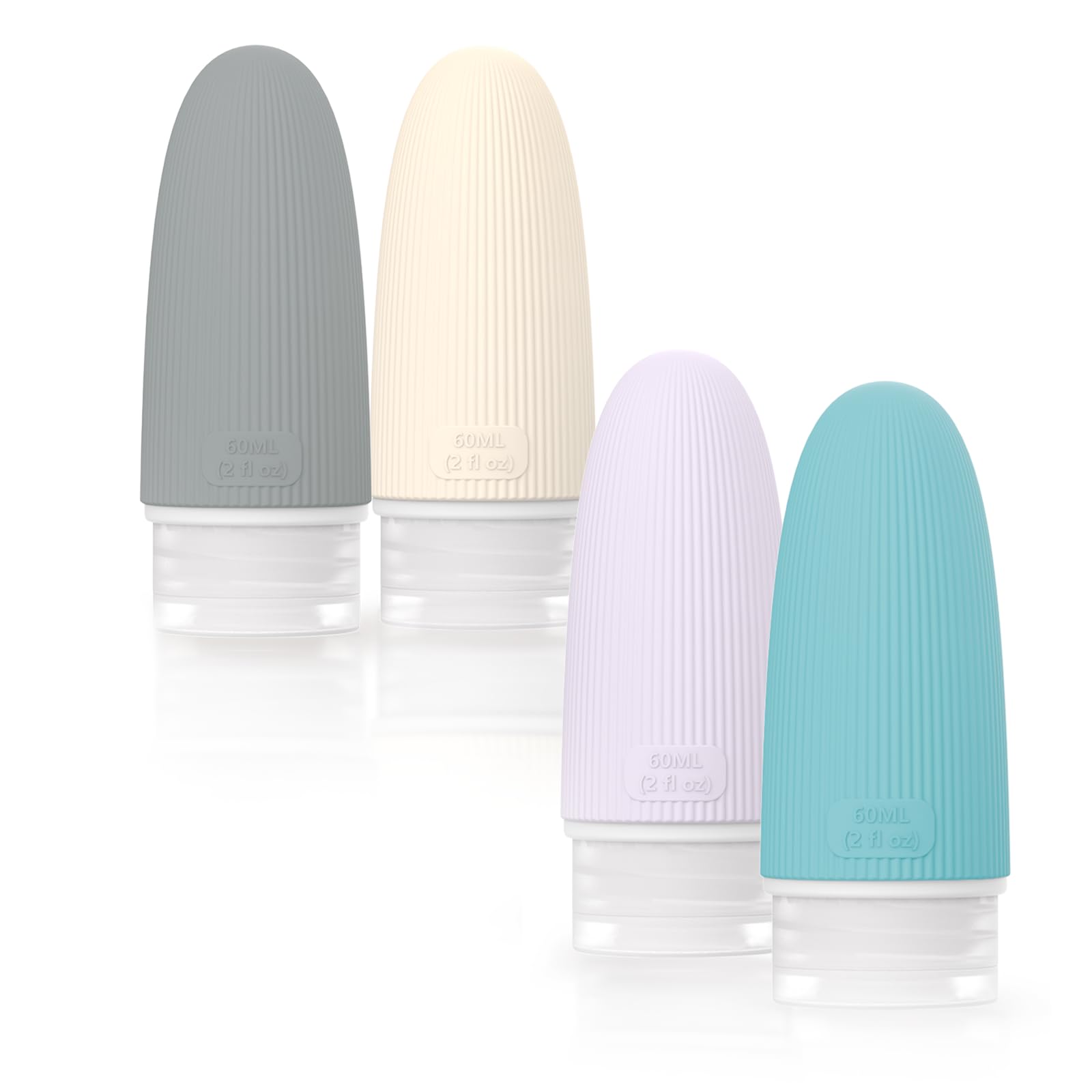 Uncle Yang Silikon Reiseflaschen Set 4 Stück – Nachfüllbare Auslaufsichere Reisebehälter 60ml/89ml mit Streifen,TSA-konform, für Shampoo, Lotion, Kosmetik (Streifen, 60, Milliliter)