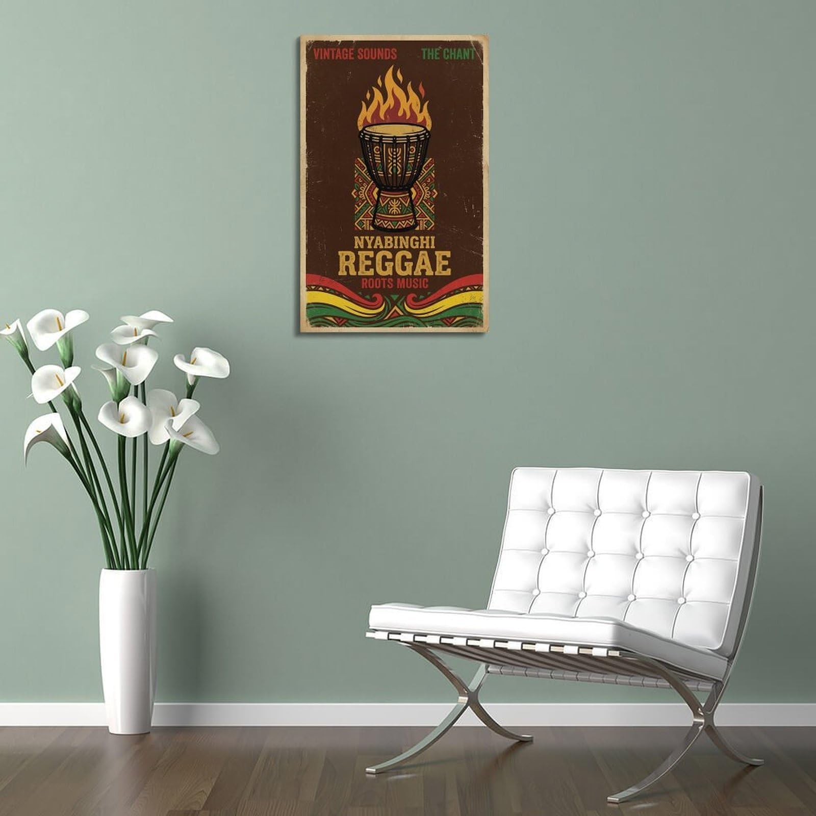 XKUGA Poster Nyabinghi Reggae con stampa artistica su tela con tamburo africano, decorazione moderna, ideale per famiglia, grotta degli uomini, sala giochi, camera da letto di ragazzi e ragazze, 60 x