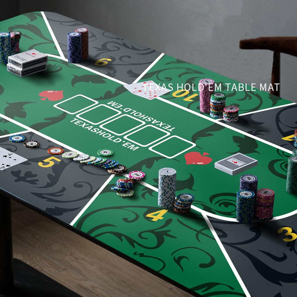 mata do gry w karty, Mata gumowa do pokera Texas Hold'em dla 10 graczy, układ blatu stołu pokerowego z torbą przenoszenia gier pokerowych(2.4 x 1.2 M)