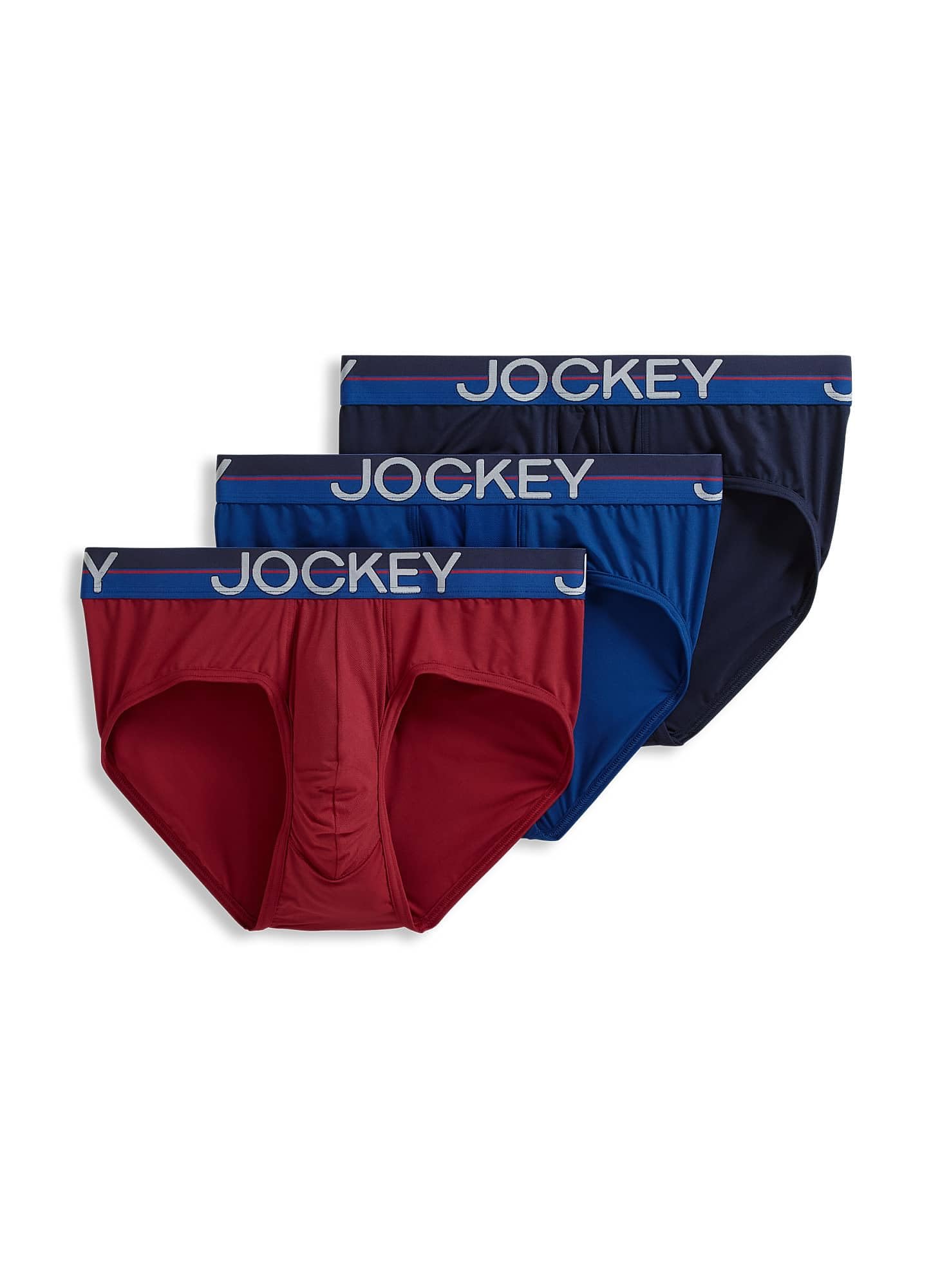 Jockey Men's Underwear Infinite Cool Microfiber Stretch Brief - 3 Pack, Red Apple/Marina Blue/True Navy, XXL Big