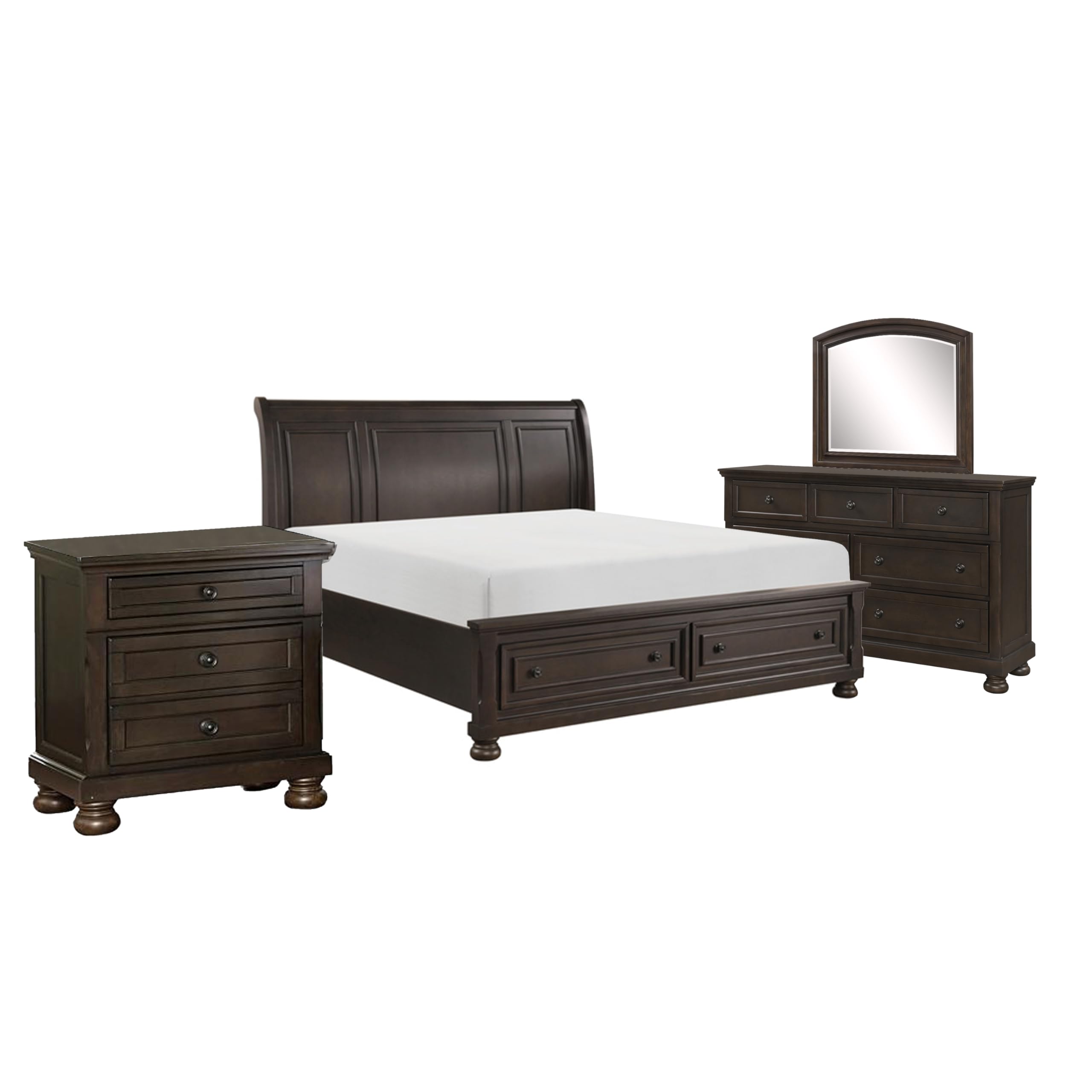 box 5 Benzara Oria Four Piece Queen Size Bedroom Set- Round Knobs
