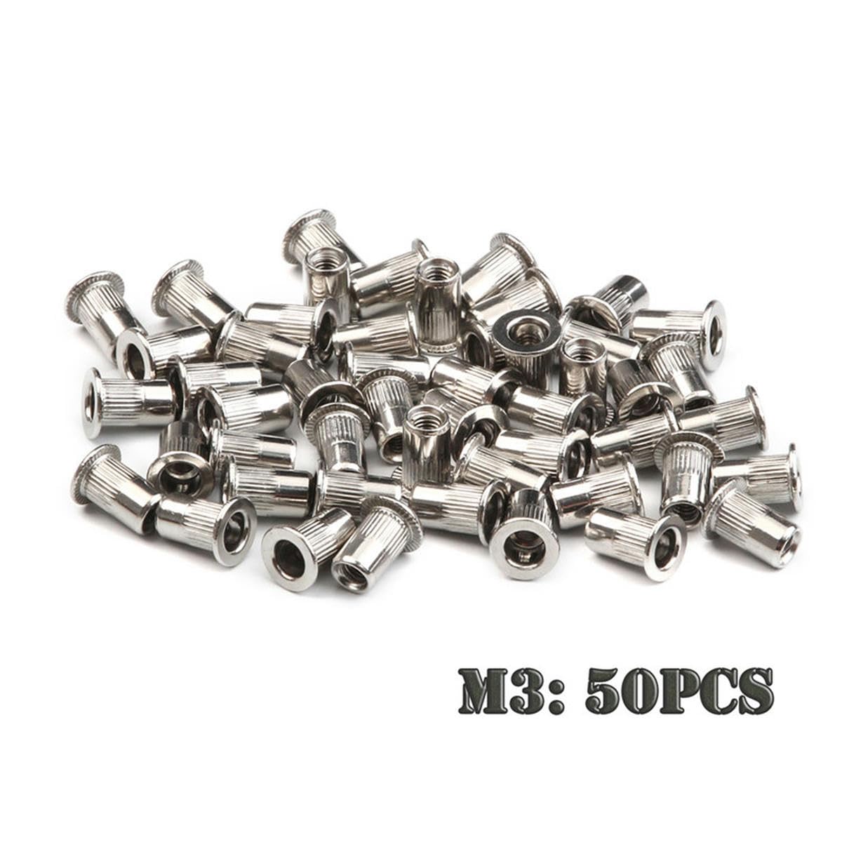 200/50 pz Dadi per rivetti Set di dadi per rivetti a testa piatta in acciaio inossidabile/acciaio al carbonio M3 M4 M5 M6 Inserto filettato Rivnut Cap Dadi rivettati-200 pezzi M3-M6_a