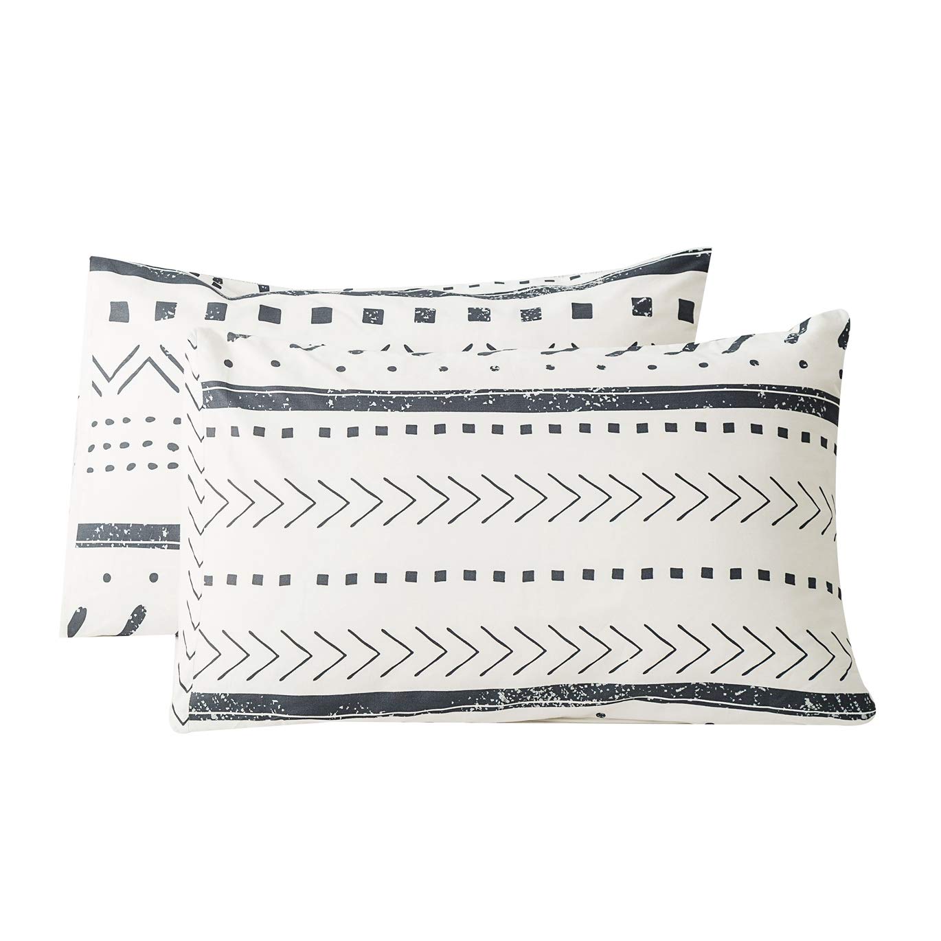 SUSYBAO100% Cotton Pillowcases King Size Set of 2 White Aztec Geometric Print Bed Pillow Covers Envelope Closure End Pillow Encasement Home Decorative Soft Cool Comfortable(2 Pack, 20 x 36 inch)