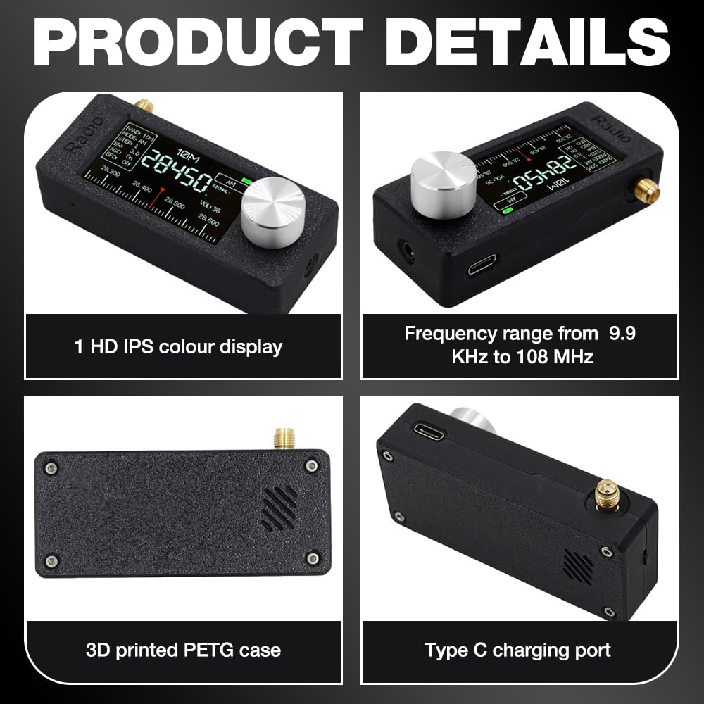 NAVESO SI4732 Mini Radio, Mini SI4732 Pocket Radio para Transmisión Am, FM, LSB y USB, 0,5 A 108 MHz, Control ESP 32-S3, Pantalla LPS de 1,9 Pulgadas y Antena Telescópica Portátil