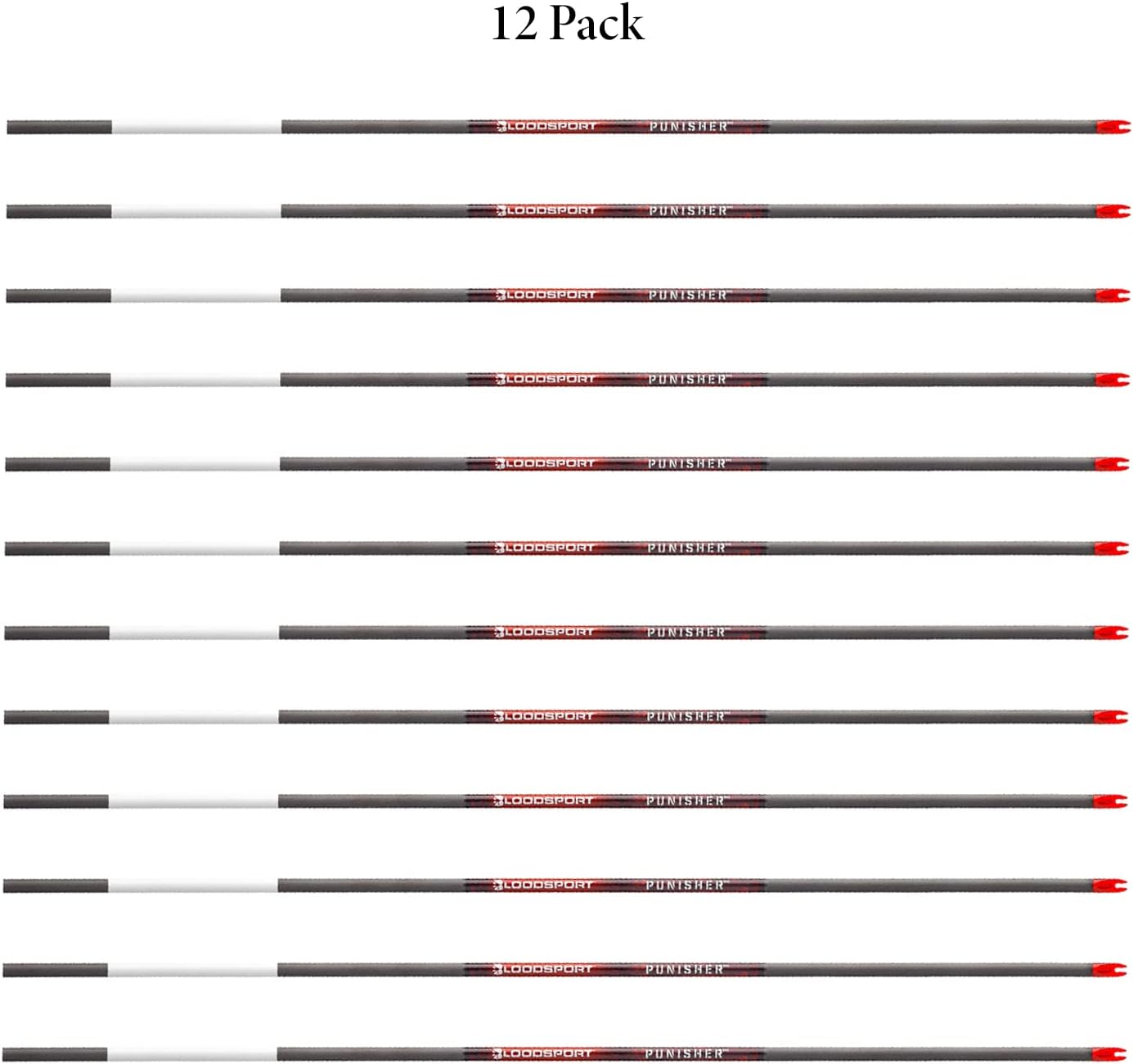 Bloodsport Punisher Bare Shaft Precise Durable Carbon Hunting Arrow for Compound Bow - 31" Length, .244" Standard-Diameter, .004" Straightness, 12 Pack
