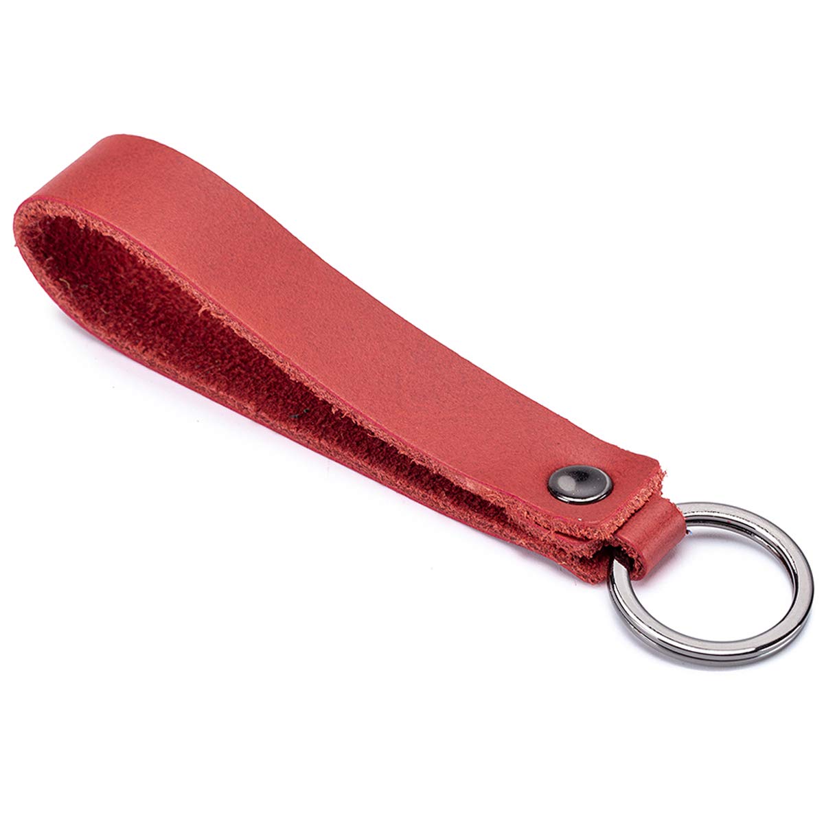 Aileder Leather Car Keychain Key Holder Real Leather Strap Valet Key Chain Keyring Key Fob Lanyard (Red)