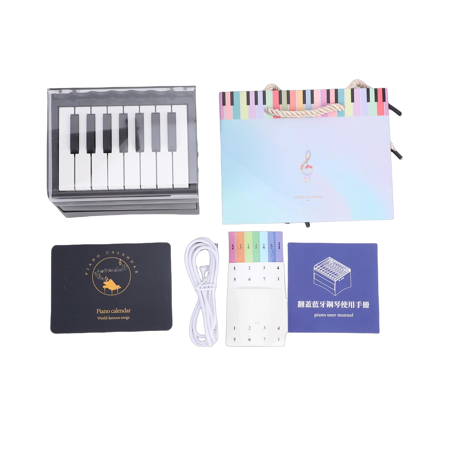 Piano Reproducible de 15 Teclas Cajón Decorativo Luz de Teclado Electrónico BT 8 Sonidos Instrumentos Caja Música Escritorio Recargable Portátil Adorno para el Hogar (Negra)
