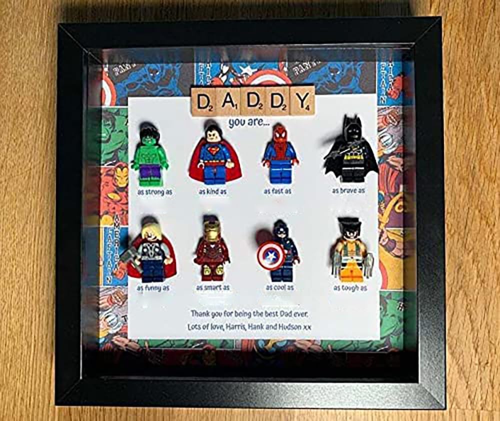 Gift to The Superhero in Mind, Dad Superhero Frame Father’s Day Gift, Dad You are My Superhero, Superheros Photo Frame Poster, Father's Day Unique Gifts (White, 8 superheroe)