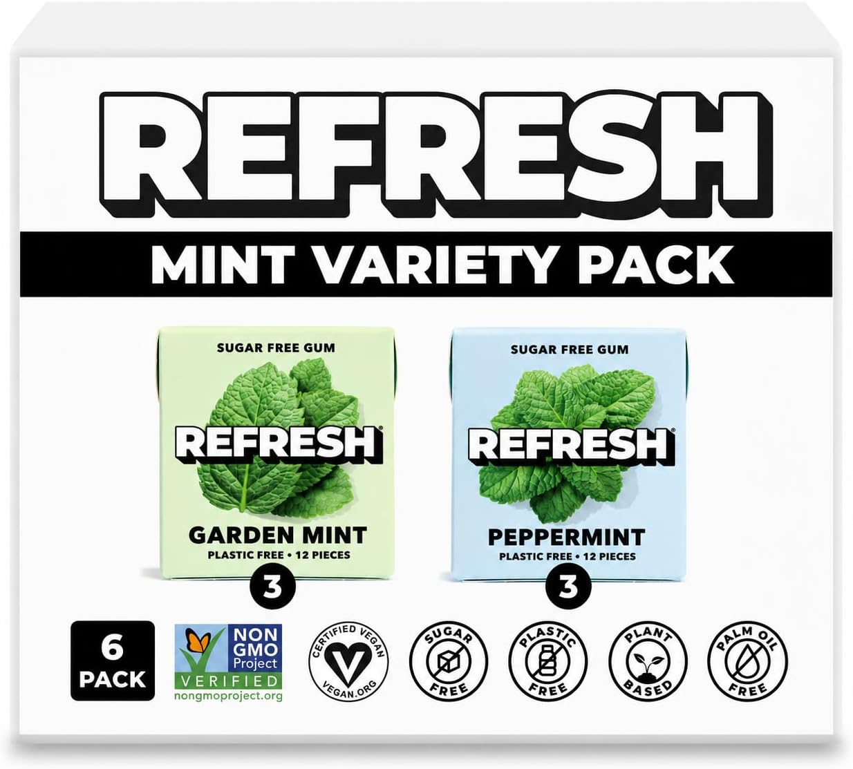 - Refresh Gum, Sugar Free, Natural, Xylitol, Long Lasting Chewing Gum, Natural Flavors, Organic Ingredients, Plastic Free, Non GMO, Gluten Free, Vegan (Mint Variety)