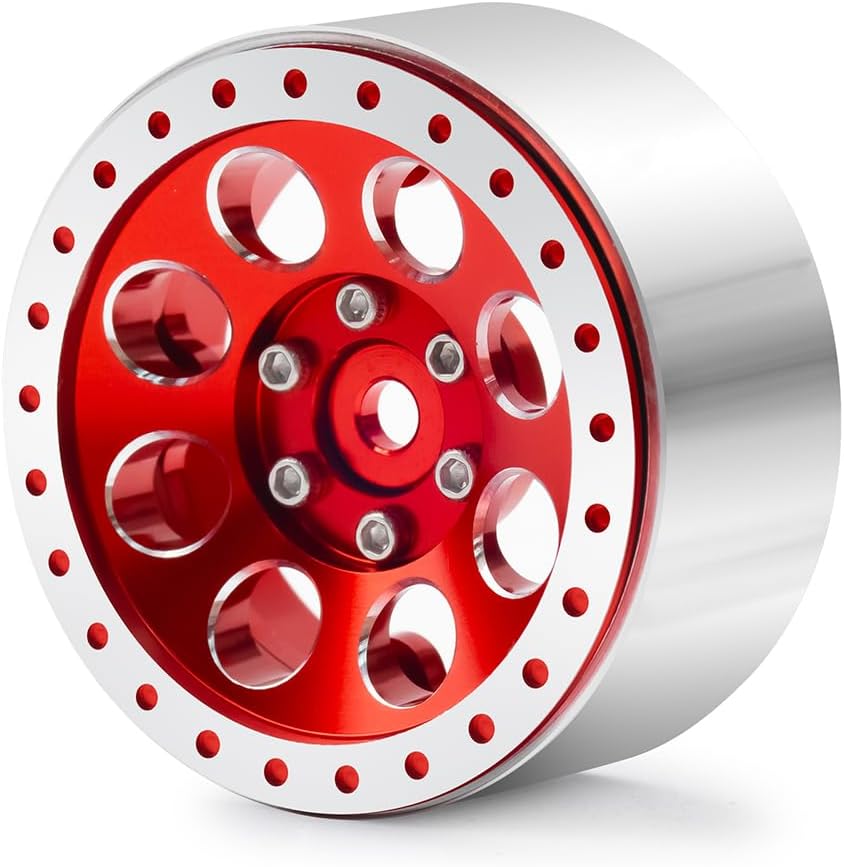 1.3 Beadlock Wheel Rims for SCX24 TRX4M Upgrade 1/24 1/18 RC Crawler Car (RED)