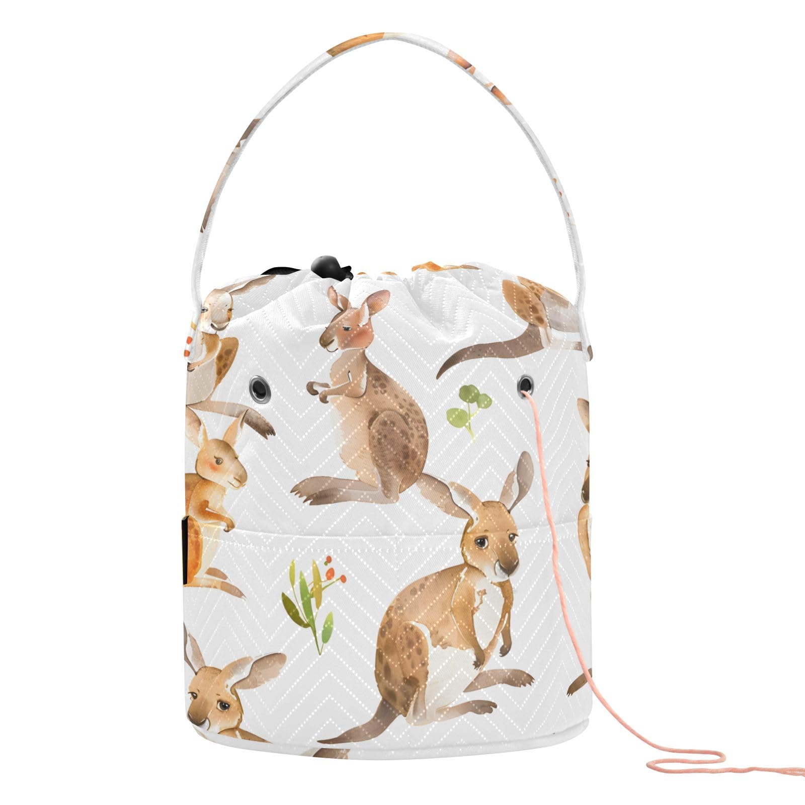 Yarn Storage Bag Small Crochet Bag Knitting Bag Organizer Kangaroo Watercolor Yarn Bags for Crocheting Basket