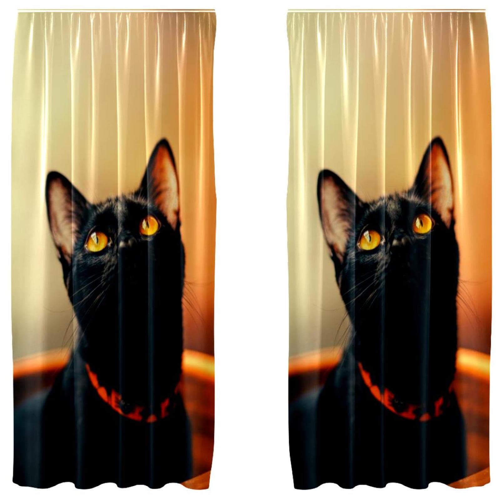 Rideaux motif chat noir pour chambre d'enfant voilage léger de salon 140x213