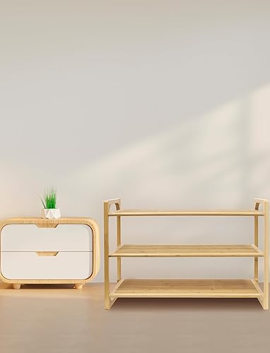 Miniatura 2 de RoyalHouse Zapatero apilable de bambú, organizador de zapatos de 3 niveles, perfecto para sala de estar, armario, entrada, dormitorio