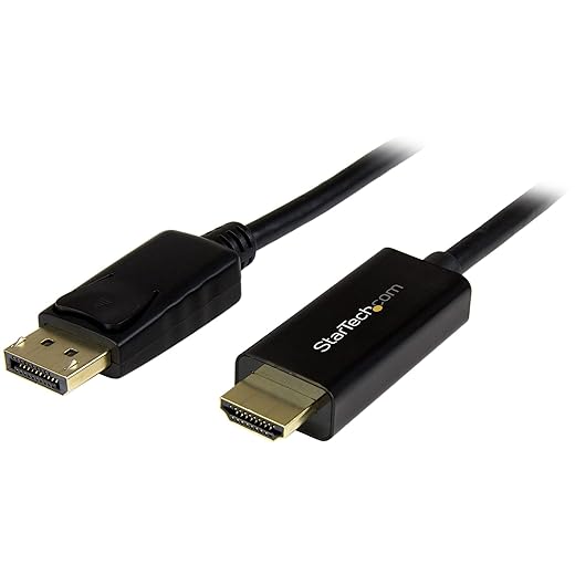 StarTech.com DisplayPort to HDMI Converter Cable - 6.5 ft (2m) - DP to HDMI Adapter with Built-in Cable - (M/M) Ultra HD 4K Black