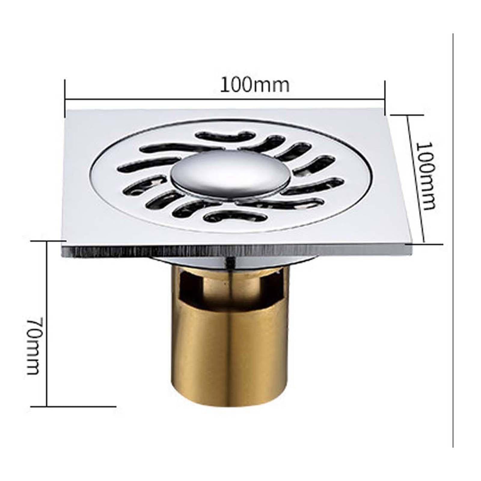 Bonde Douche Laiton Siphon Douche Placage Bonde de Douche Joint d'eau Profonde Bonde Douche Extra Plate 100 * 100mm Siphon de Sol pour Salle de Bain, Cuisine, Toilettes
