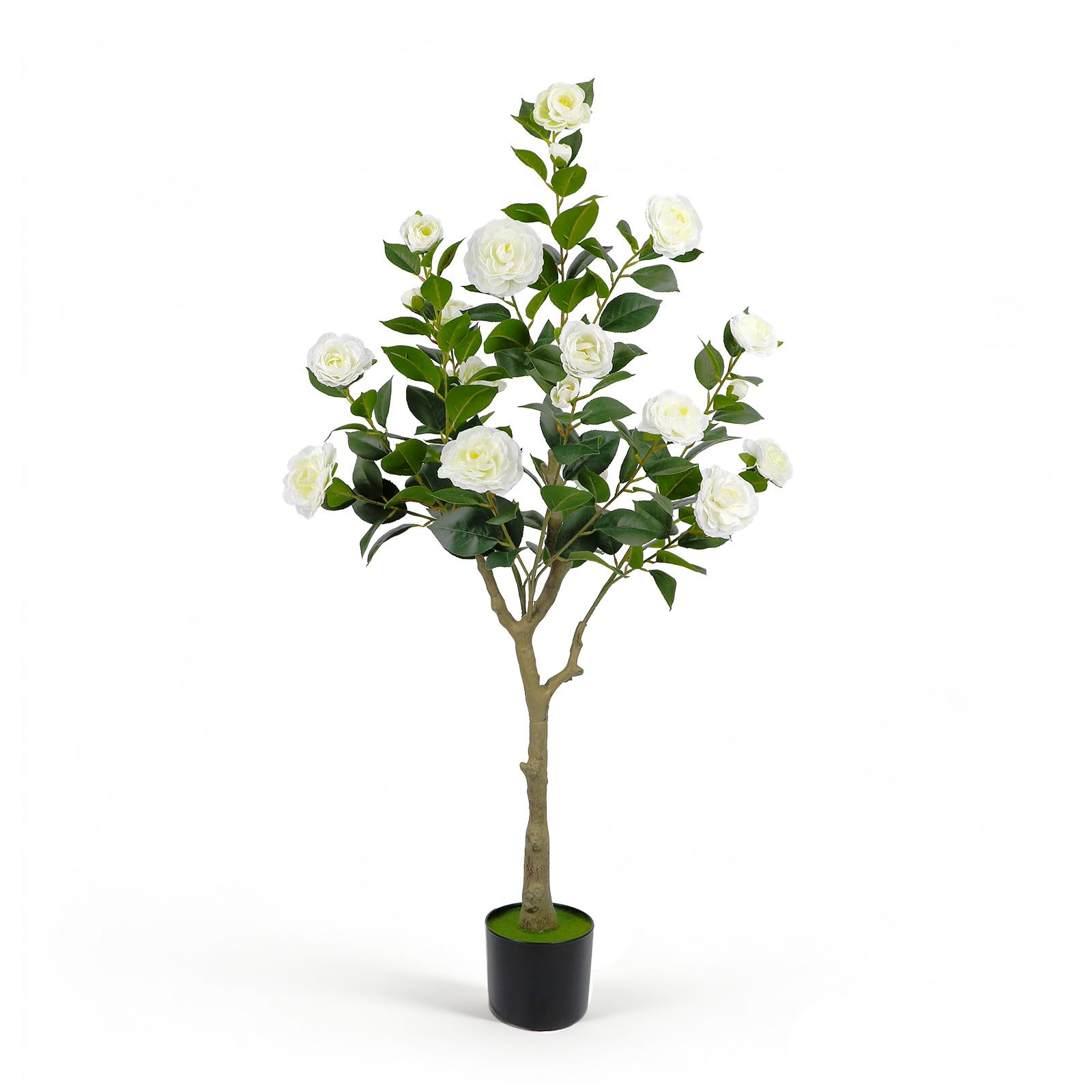 PlusFive 120cm Artificial Camellia Tree in Pot White Roses Tree Fake Plants